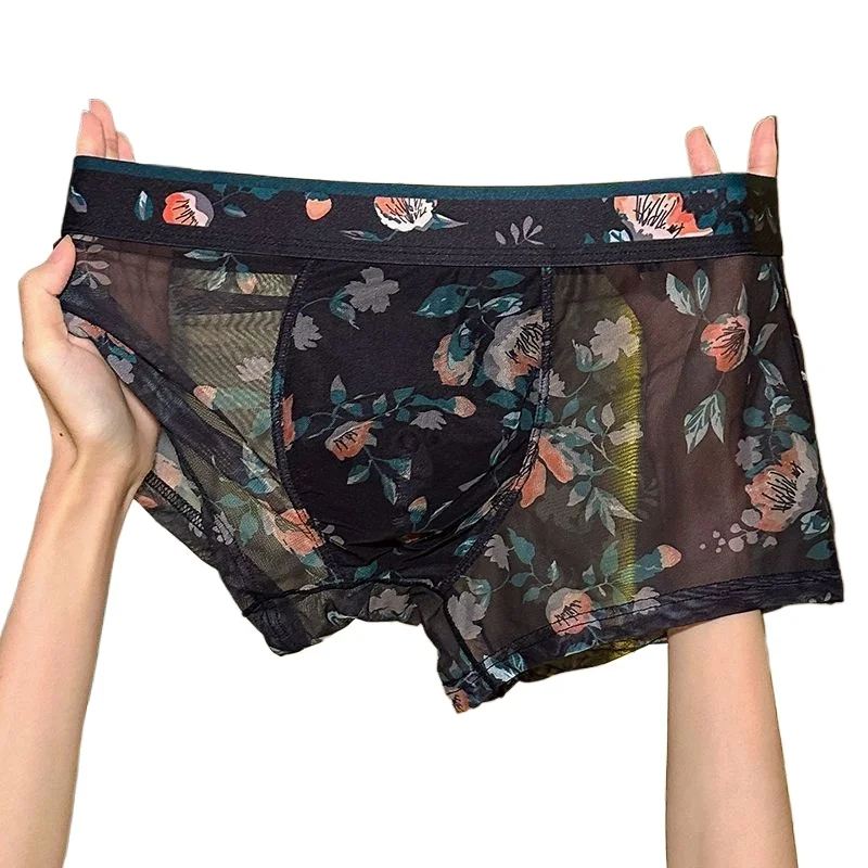 Personalized Fashion Breathable Men's Underwear Smooth  Soft Quick-dry High-end Ice Silk Mesh Shorts Men's Trend Printed Boxers