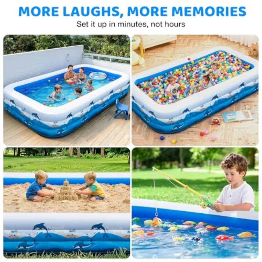 Inflatable Pool for Adults, 130 x 72 x 22 Large Family Blow Up Pool for Backyard, Thickened PVC Kiddie Pool Above Ground Pool, view 6