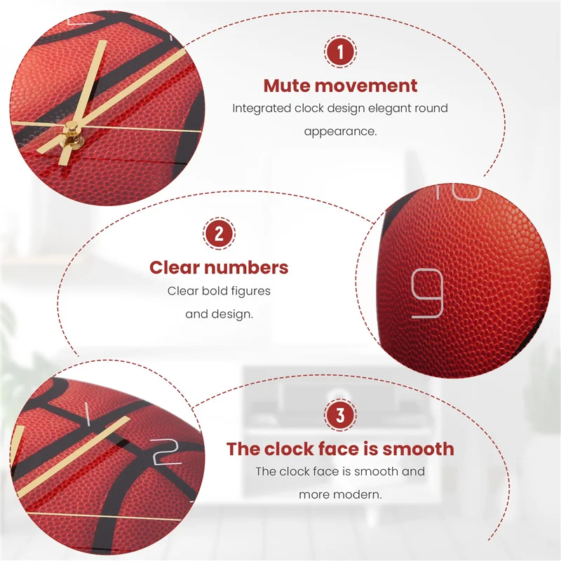 

AB45 Basketball Acrylic Silent Wall Clock Bedroom Living Room Alarm Clock Birthday Christmas Gifts Present For Room Decor