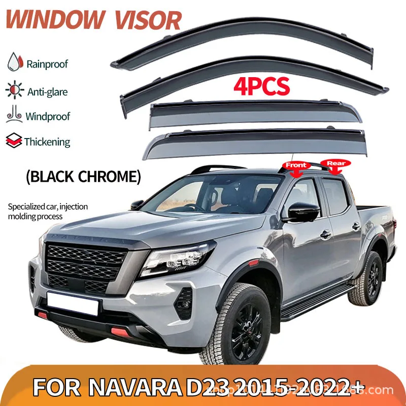 Suitable for Nissan NAVARA D23 2016 + Rain & Rain Deflector NAVARA D23 Window visor Wind & Rain Deflectors No-Drill Design