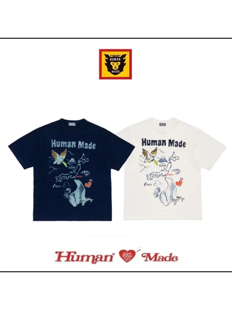 Human Made Indigo Duck Slub Cotton Crewneck T-Shirt, Casual Tee for Men Women