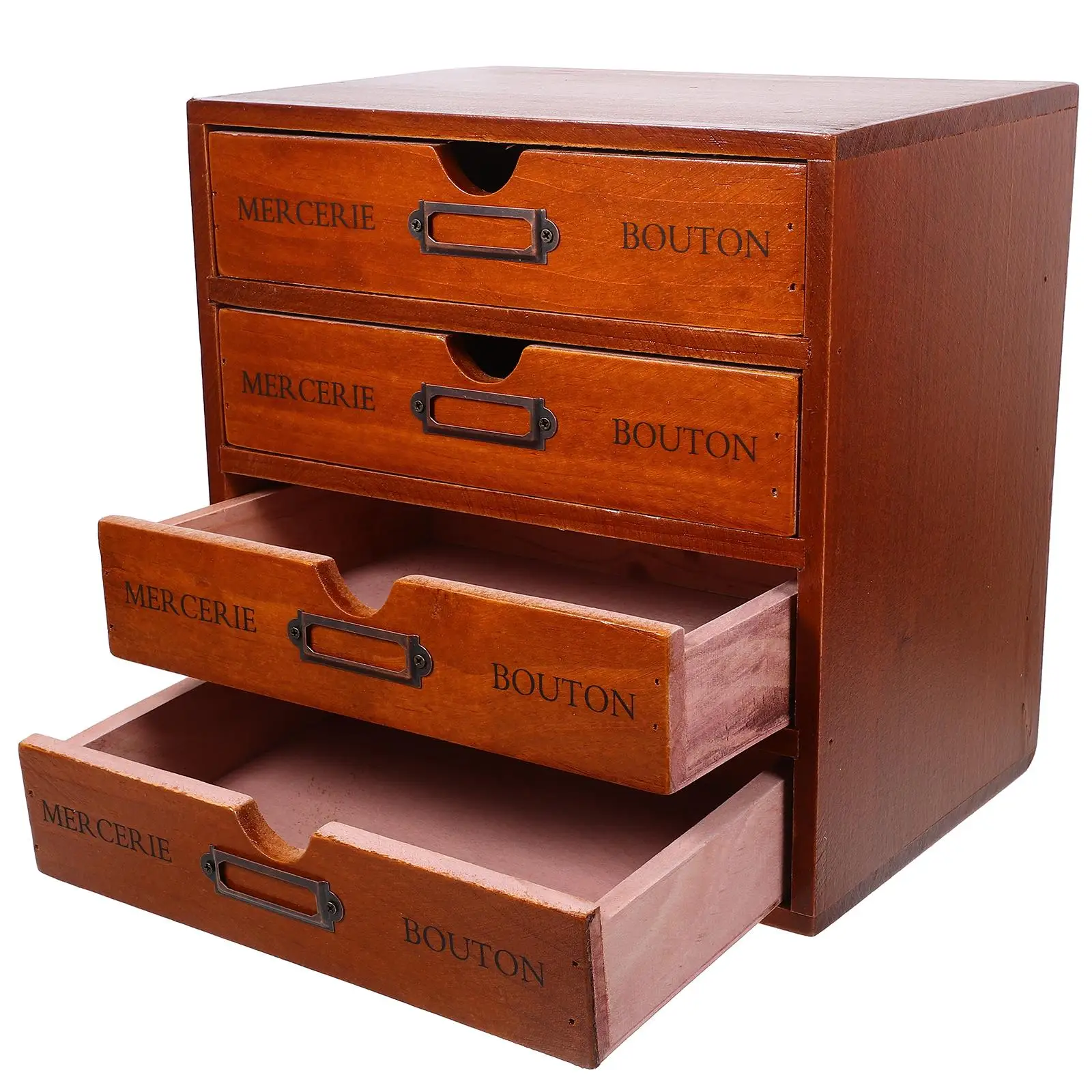 

Four-layer Drawer Storage Box Retro Wood Desktop Organizer Office Desk Light Brown Stationery Holder Tabletop Container