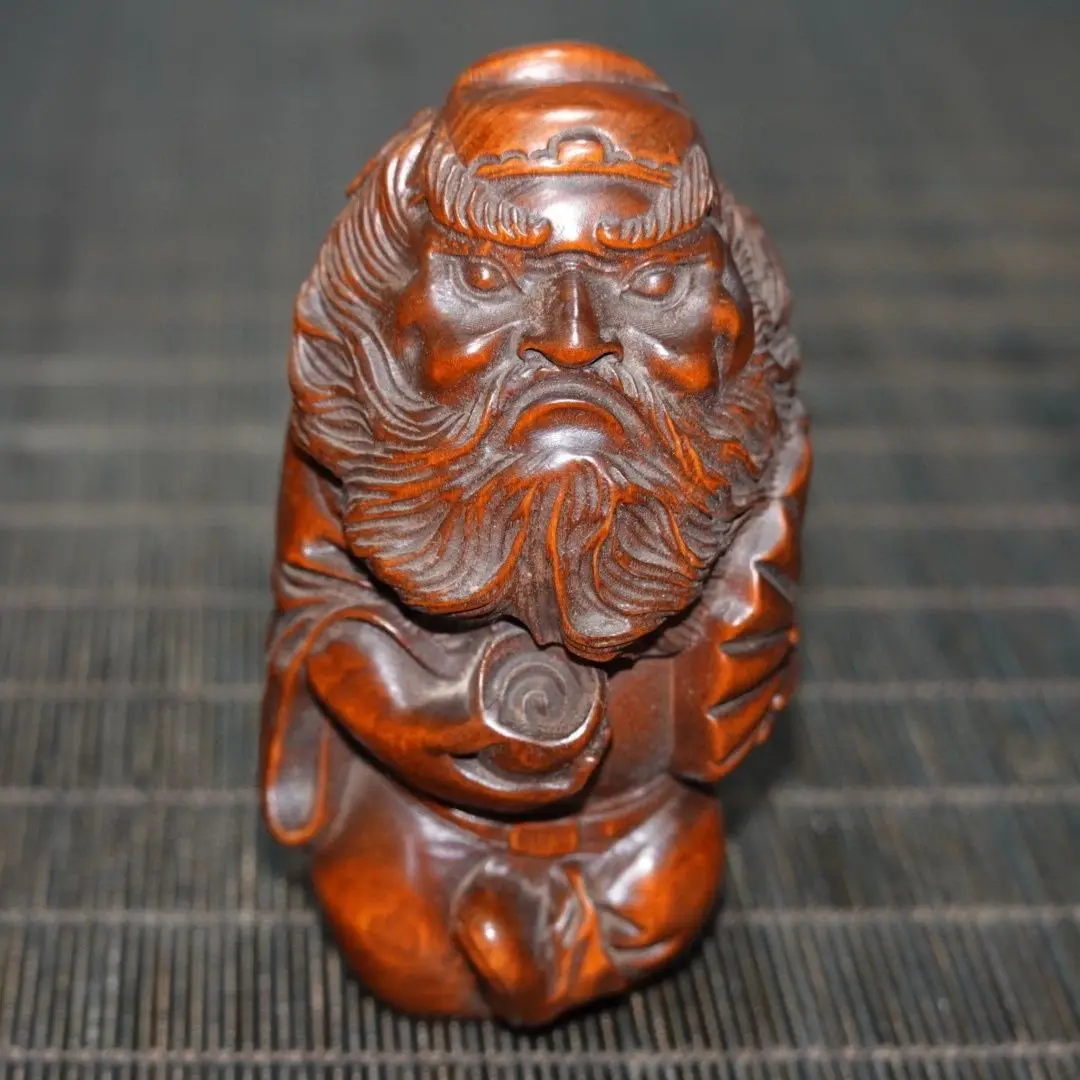 Hand Carved Wood Just judge Zhong Kui Statue Figurine Desktop Ornaments Home Decoration Crafts Tea Pet Decor