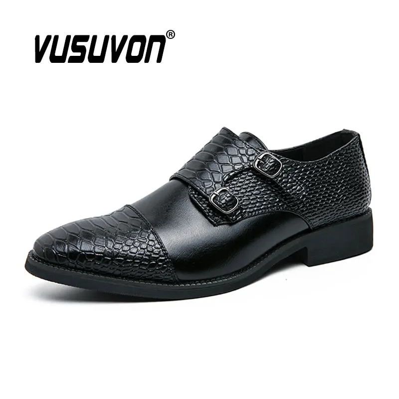 

Men Monk Shoes Split Leather 38-48 Big Size Fashion Black Loafers Flats Classic Bussiness Formal Casual Mules