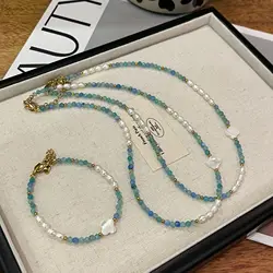 New Arrival Natural Freshwater Pearl & Blue Crystal Trendy Lucky Flower 14K Gold Filled Female Jewelry Set For Necklace Bracelet