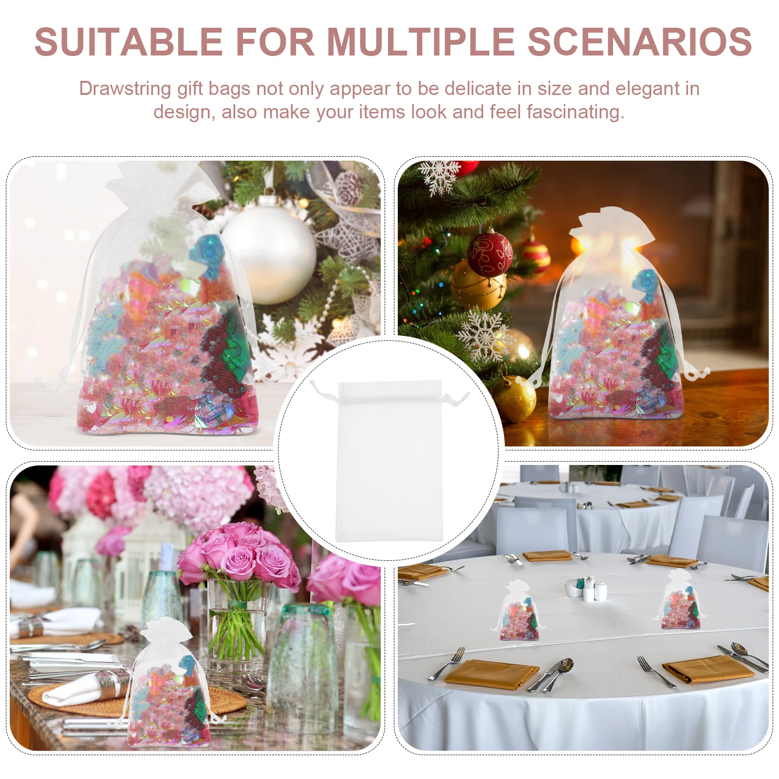 

50pcs Transparent Bags White 10x15cm Drawstring Wedding Party Favor Pouches for Gifts Accessories Storage