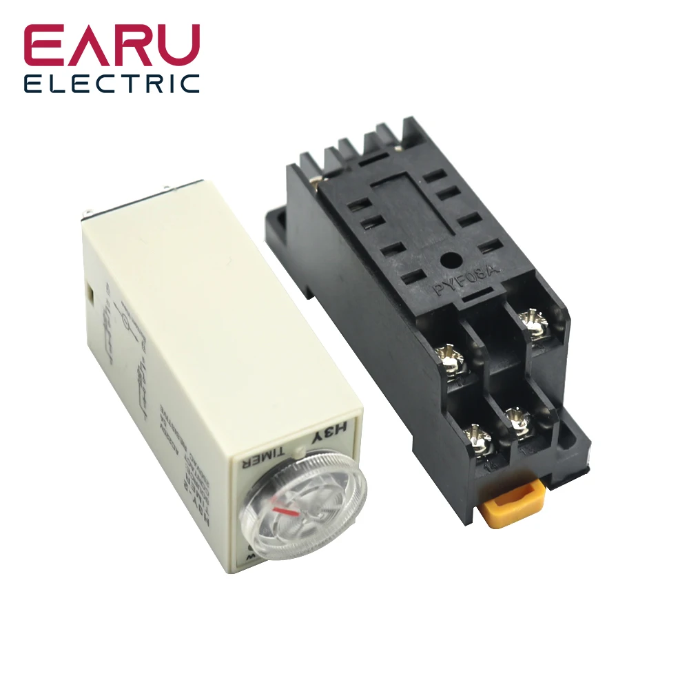 AC 110V 220V 380V Power-on Delay Rotary Knob DPDT 5S 10S 30S 60S 3M 5M 10M 30M Timer Timing Time Relay H3Y-2 With Base Socket