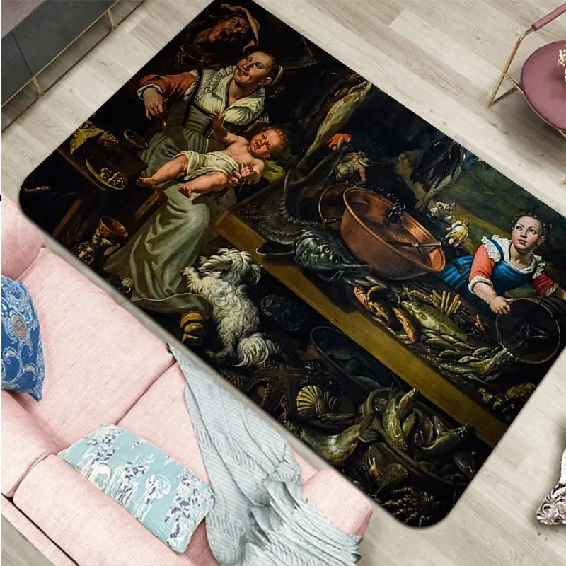 Renaissance Art Painting Kitchen Mat Anti-slip Absorb Water Long Strip Cushion Bedroon Mat Doormat Area Rug