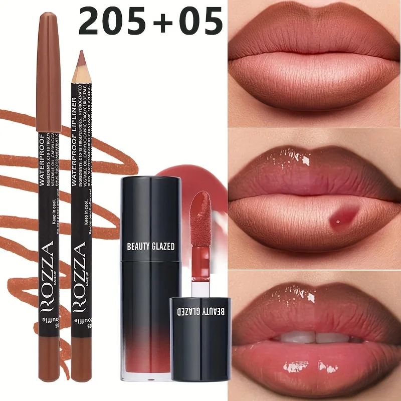 Set trucco labbra in velluto da 2 pezzi - Matita labbra a lunga durata Ideale regalo di San Valentino, set di matite labbra rossetto Cosmetici Combo
