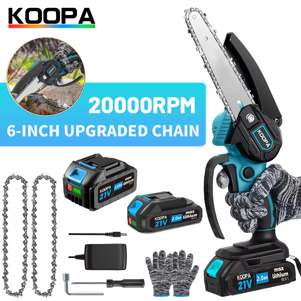 Koopa Tool Cordless mini chain saw 6-inch, hand-held small electric chain saw for branch pruning, wood cutting