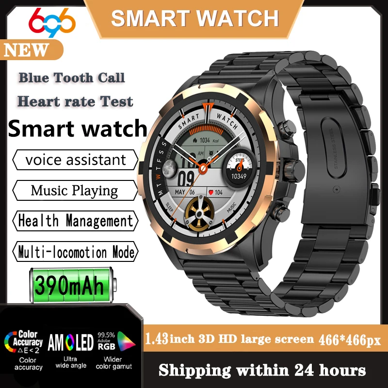 

Ultrathin Men Women 1.43" AMOLED Screen Blue Tooth Call Sports Fitness Smart Watch Health Waterproof Smartwatch Voice Assistant