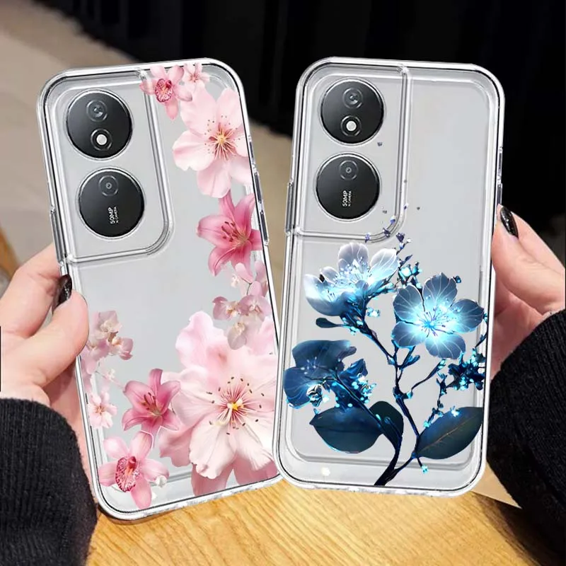 

Pink Blue Flower For Huawei P40 P50 P60 Pura 70 80 Nova 11 12S 13 14 Pro Plus Lite Ultra Transparent Phone Case