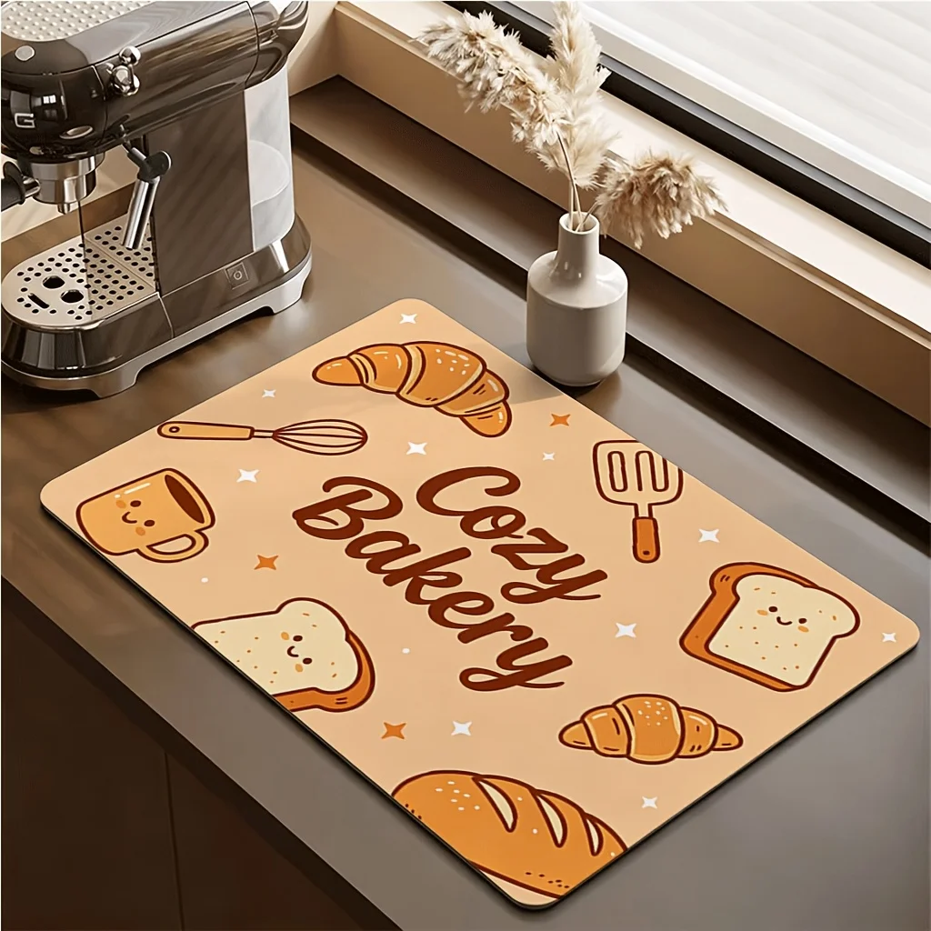 Modern Abstract Geometric Dish Drying Mat Green Yellow Counter Mat Absorbent Microfiber Coffee Bar Kitchen Countertop Drying Pad