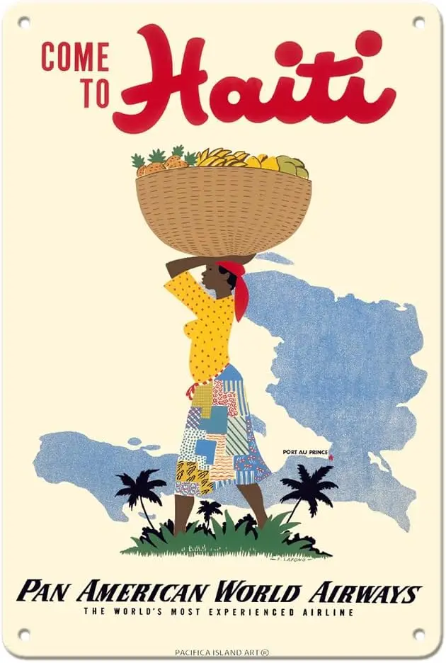 Come to Haiti - Pan American World Airways - Vintage Travel Poster by E. Lafond c.1950s - 8 x 12 inch Vintage Metal Tin Sig sign