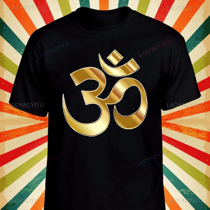 

Футболка с символом Golden Aum Om, индуизм, мужская и женская бейсбольная футболка унисекс, хлопковый топ с короткими рукавами, модные удобные топы Tshrit