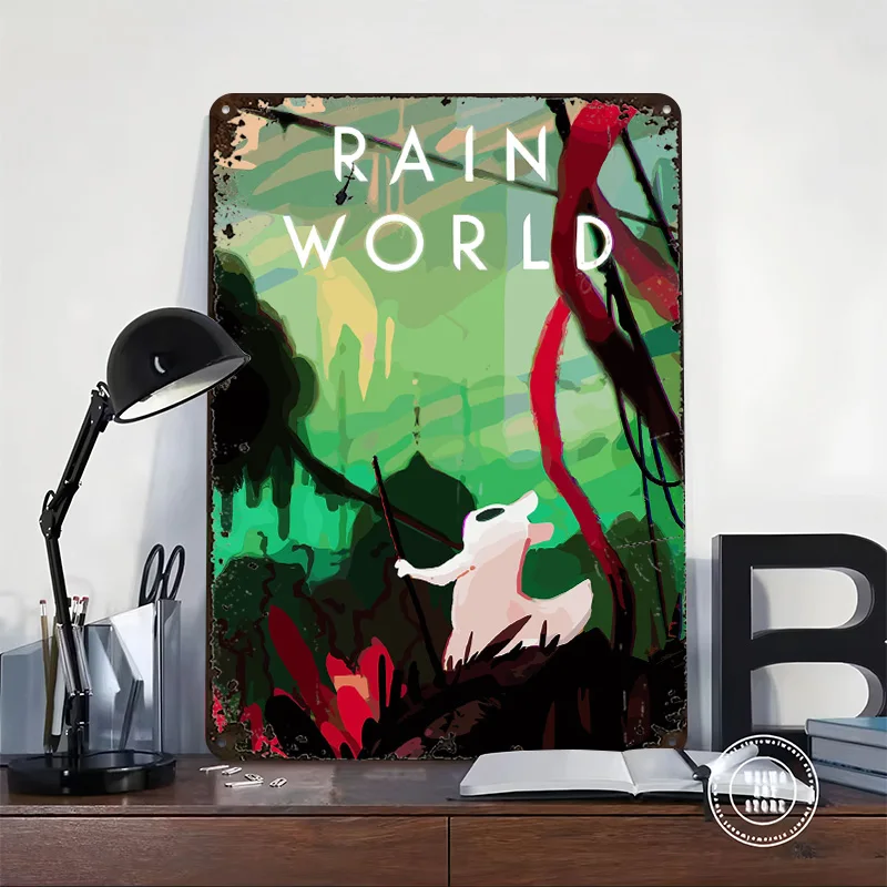 Rain World Game Cover Art Printed Poster Customized Wall Art Retro Vintage Metal Tin Signs for Room Bar Accessories Office Decor