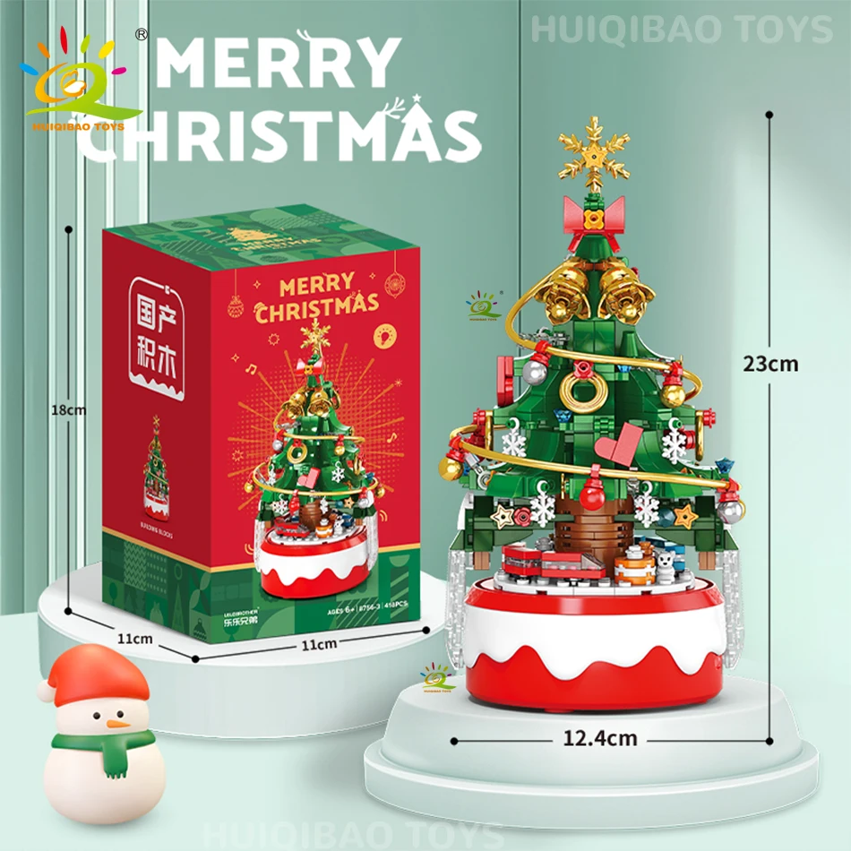 HUIQIBAO Children Mini Christmas Tree Santa Claus Music Box Model Micro Bricks Building Block DIY Bricks Toys for Adult Gift