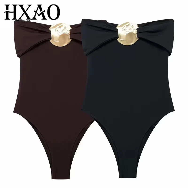 HXAO Sexy Body Woman Off Shoulder Black Bodysuit Women Strapless Bodycon Bodysuit Corset Backless Brown Women Beach Swimsuit