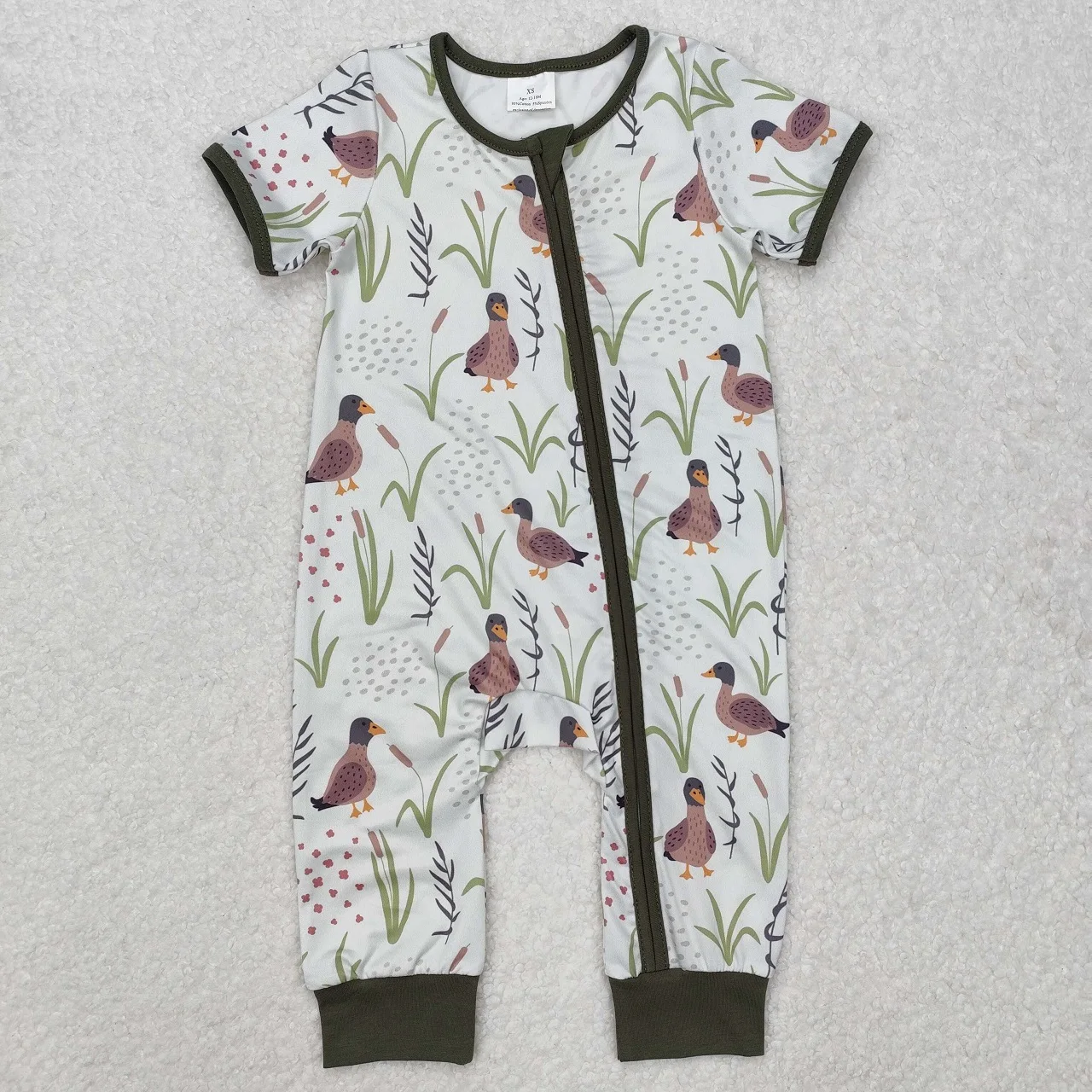 

Wholesale Baby Boy Short Sleeves Pajamas Children Ducks Zipper Coverall Newborn Bodysuit Kids Toddler Green Sleepwear Romper