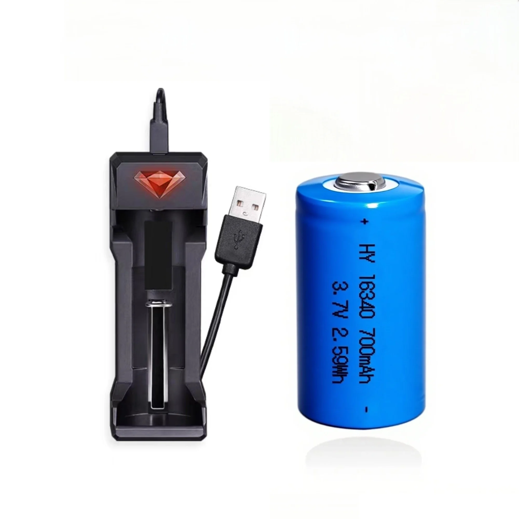 1PCS 16340 3.7V 700mAh Rechargeable Lithium Battery CR123A Charger Sets for Camera Flashlight Nfrared Laser Light Mining Lamp