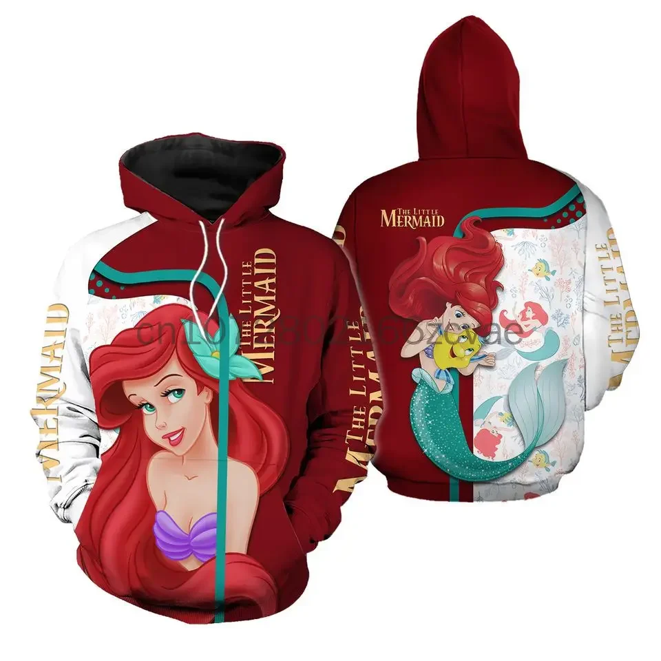 New Disney Ariel Little Mermaid Hoodie 3D Printed Fashion Street Casual Men\'s and Women\'s Children\'s Sports Pullover Hoodie