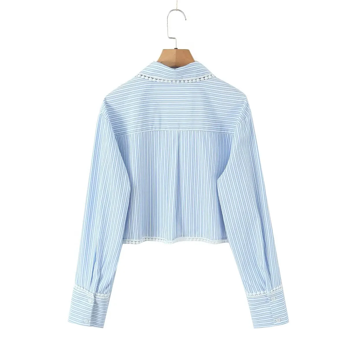 

ZBZA Весенний новый женский модный дизайн в полоску с кружевом irt для поездок на работу Sle Regular Sve Long Sve ort Длина на пуговицах