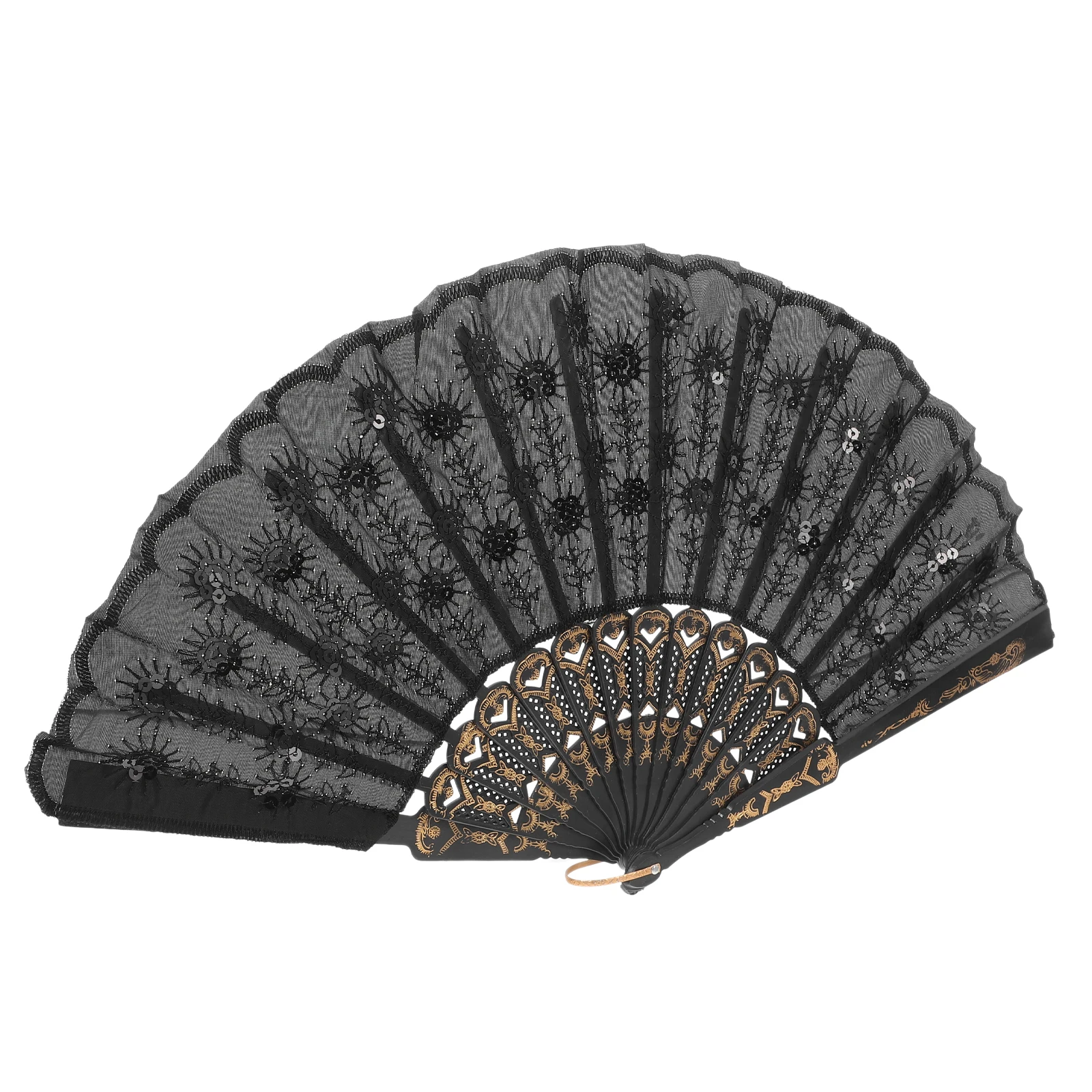 

Black Pole Sequin Fan Chinese Style Foldable Hand Fans for Souvenirs Wedding Decorative Stage Performance Props Yoga Fitness