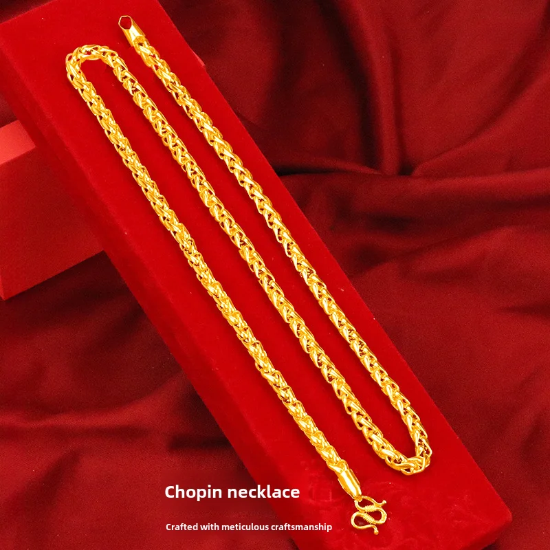 24K Chopin Style 999 Genuine Gold Hemp Rope Necklace, Engagement Wedding Party Jewelry, Grand Atmosphere