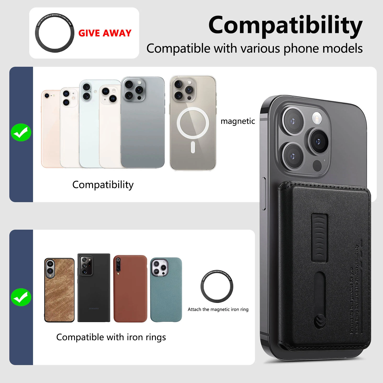 Starke magnetische Leder-Geldbörse mit verstecktem Ständer für Magsafe für iPhone 17 16 Pro Max 15 Plus 14 13 Kartenhalter-Taschenabdeckung – Detail 2