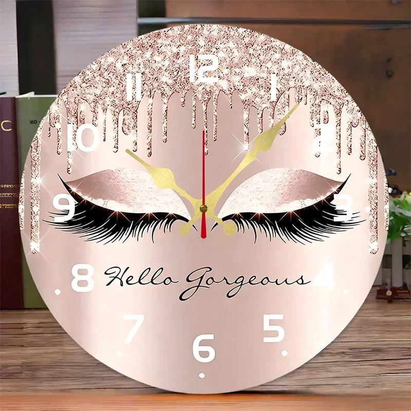 Eyelash Design Wooden Round Silent Hanging Wall Clock, Suitable For Living Room, Office, Study Room, Bedroom, Home Decoration