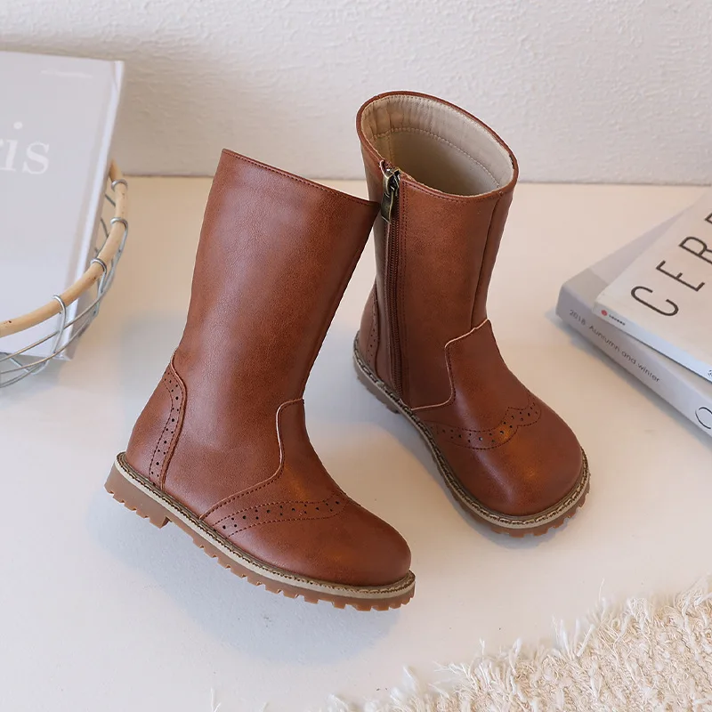 **מגפי רכיבה שחורים לילדות סתיו-חורף**