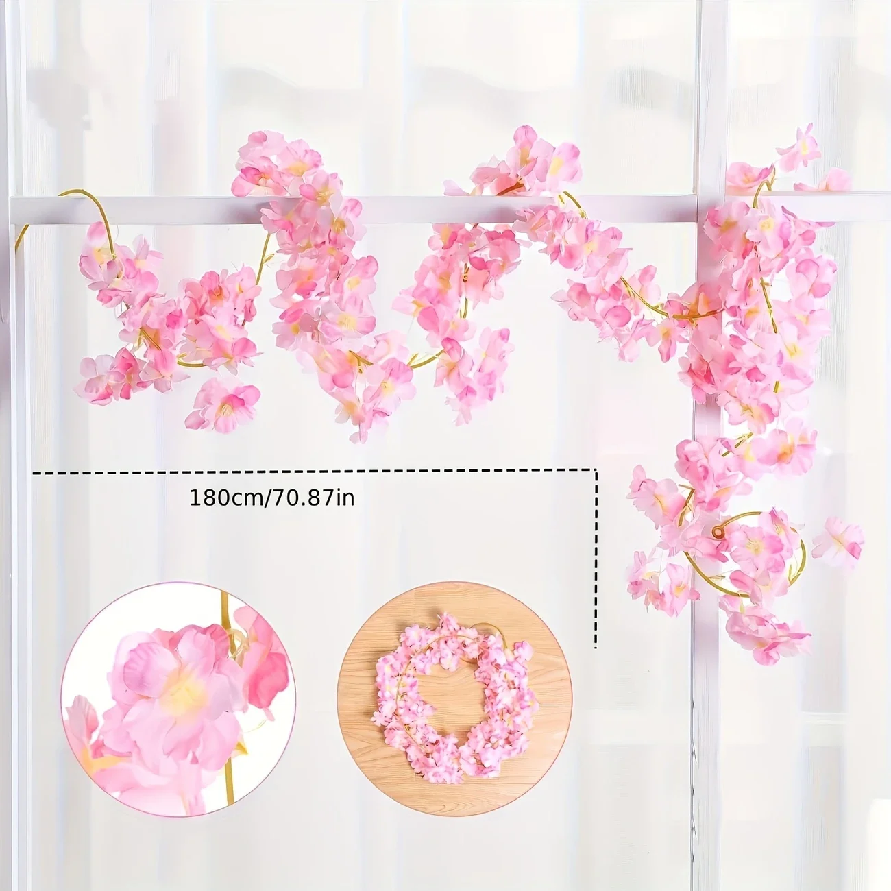 Simulierte Kirschblüten-Rebe, Rohrebe, blockierende Pfirsichblüten-Dekoration, Hintergrund, hängende Blumenrebe, gefälschte Blumenrebe – Detail 3