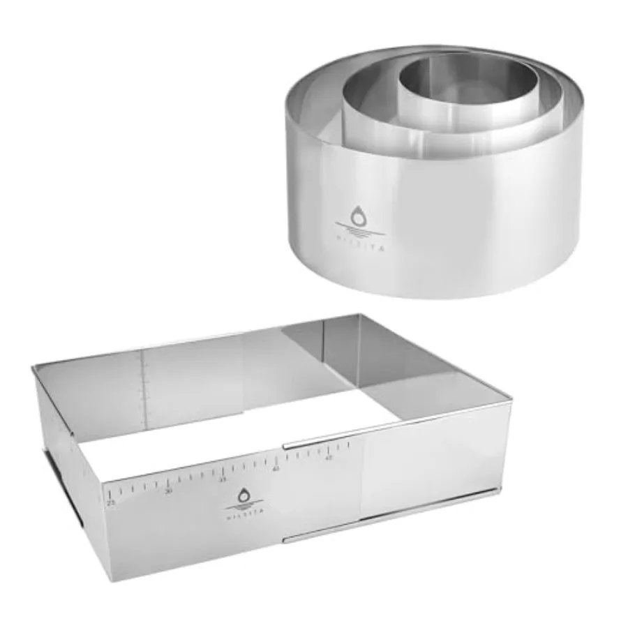 

Регулируемая прямоугольная форма для мусса + набор колец для торта 4/6/8 дюйма (3,94 дюйма)