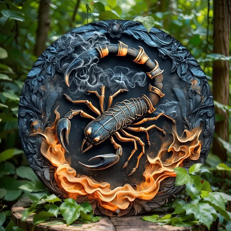 Scorpion Design Round Metal Aluminum Sign, 2D Printed Wall Decor, HD Quality Weather-Resistant Indoor/Outdoor Decoration