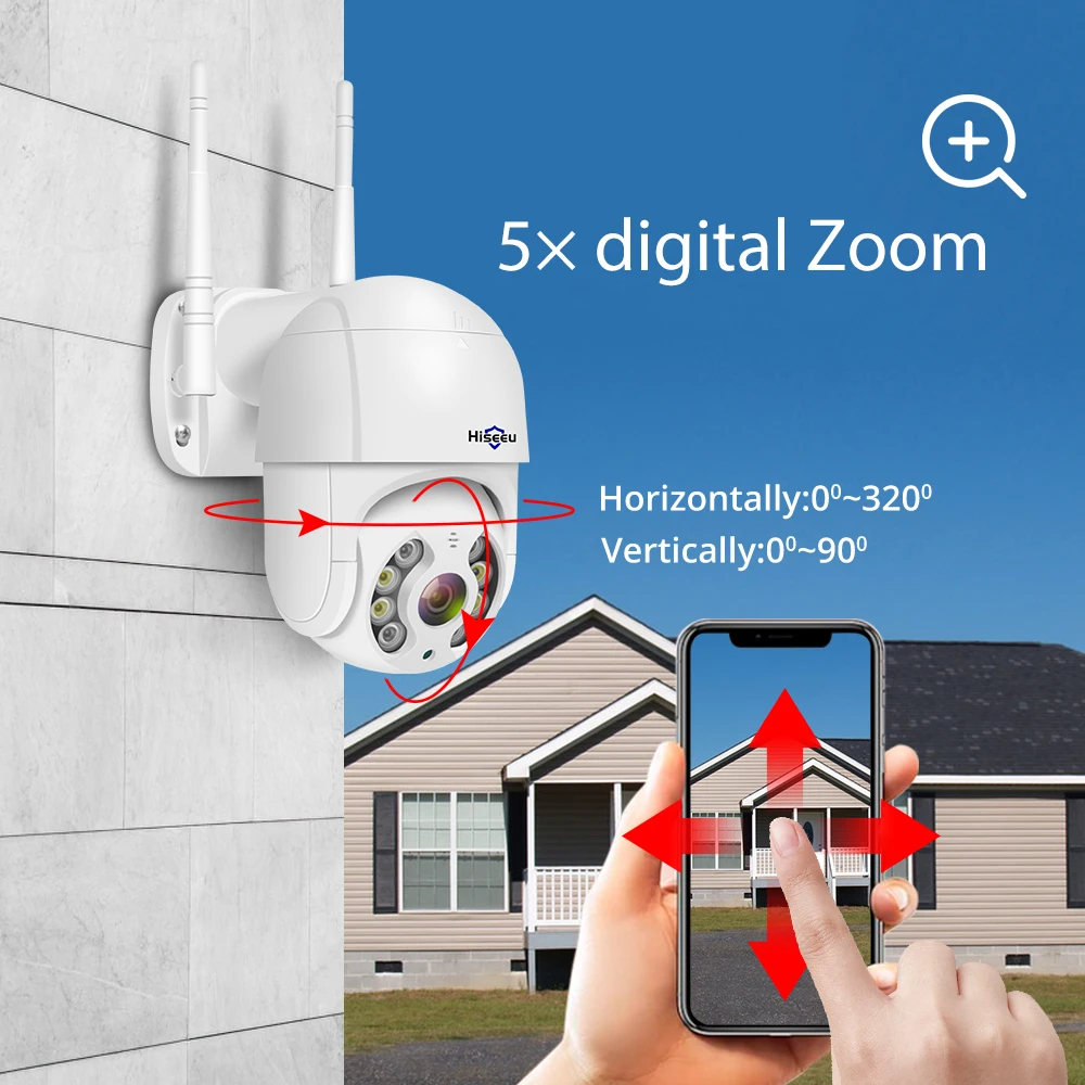 Hiseeu 4K 8MP PTZ WIFI IP Camera Speed Dome Outdoor 5X Digital Zoom ONVIF Wireless Video CCTV Surveillance Cameras ICsee