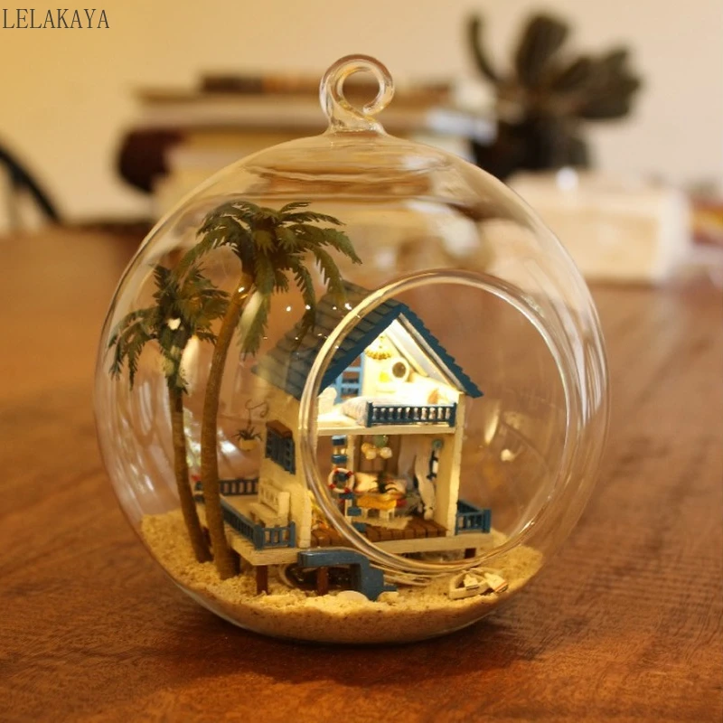 

Doll House Model Kits New DIY Glass Ball with LED Light Wooden Miniature Assembling Dollhouse Toy Creative Xmas Gift