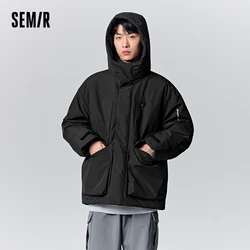 Semir Cotton Clothing Men 2023 Winter New Fashion Mid-Length Three-Proof Breathable Trendy Cool Warm Loose Jacket