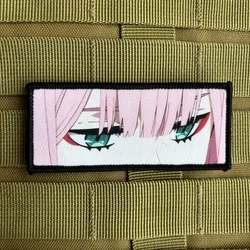 DARLING in The FRANXX Zero Two Morale Badge Anime Girls Eyes Character Patch Hook and Loop Printing Tactical Backpack Sticker