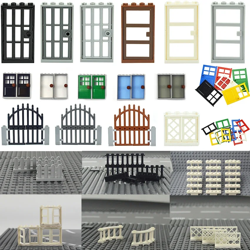 Moc Door Windows Glass Building Block City House Fence Railing Stairs Ladder Gate Accessories Construction Garden Brick Kid Toy