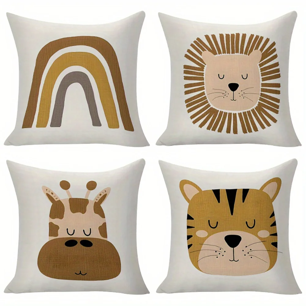 

1pc Boho Safari Animal Kids Throw Pillow Covers Cute Rainbow Tiger Lion Giraffe Cushion Cases for Nursery Bedroom Playroom
