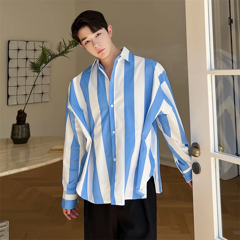 

2023 Shirts Men Spring Japanese Vintage Striped Long Sleeve Fashion Loose Handsome Casual Blouse Camisa Masculina Clothing P37