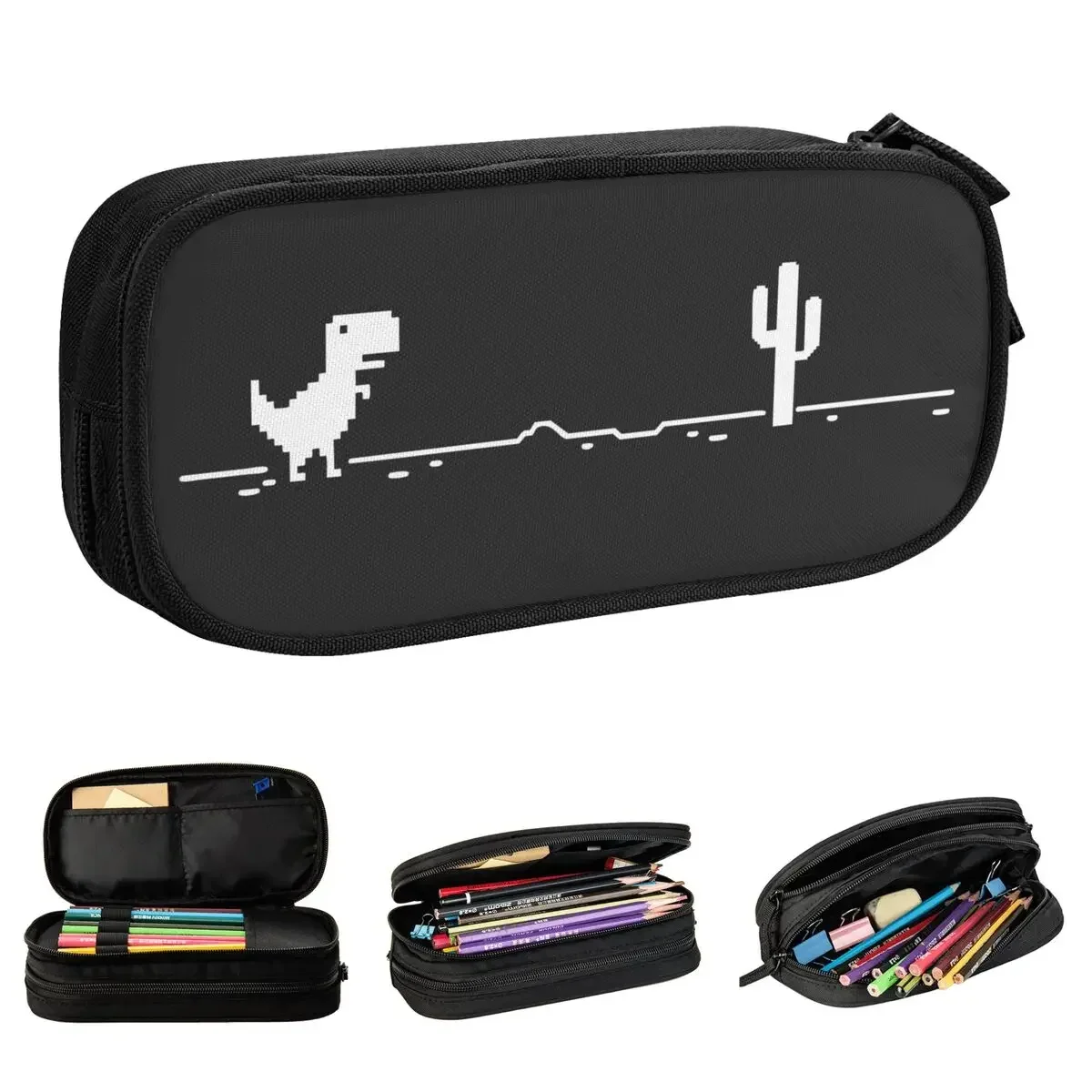 Trex Cactus Offline Pencil Cases Dinosaur Geek Programmer Pencil Pouch Pen Kids Big Capacity Bag Students School Gift Stationery