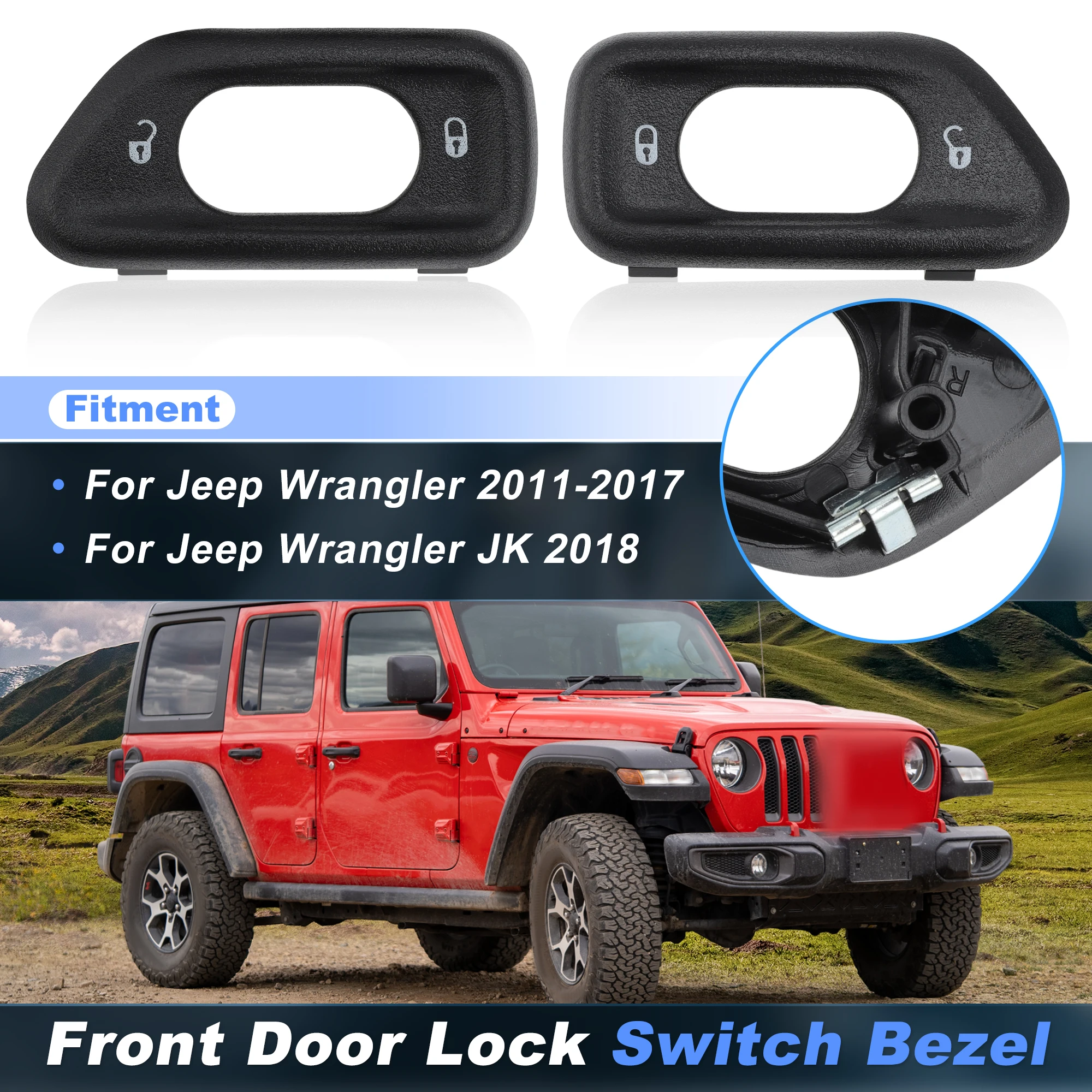 

UXCELL 1 Pair Front Left Right Side Door Lock Switch Bezels for Jeep Wrangler 2011-2017