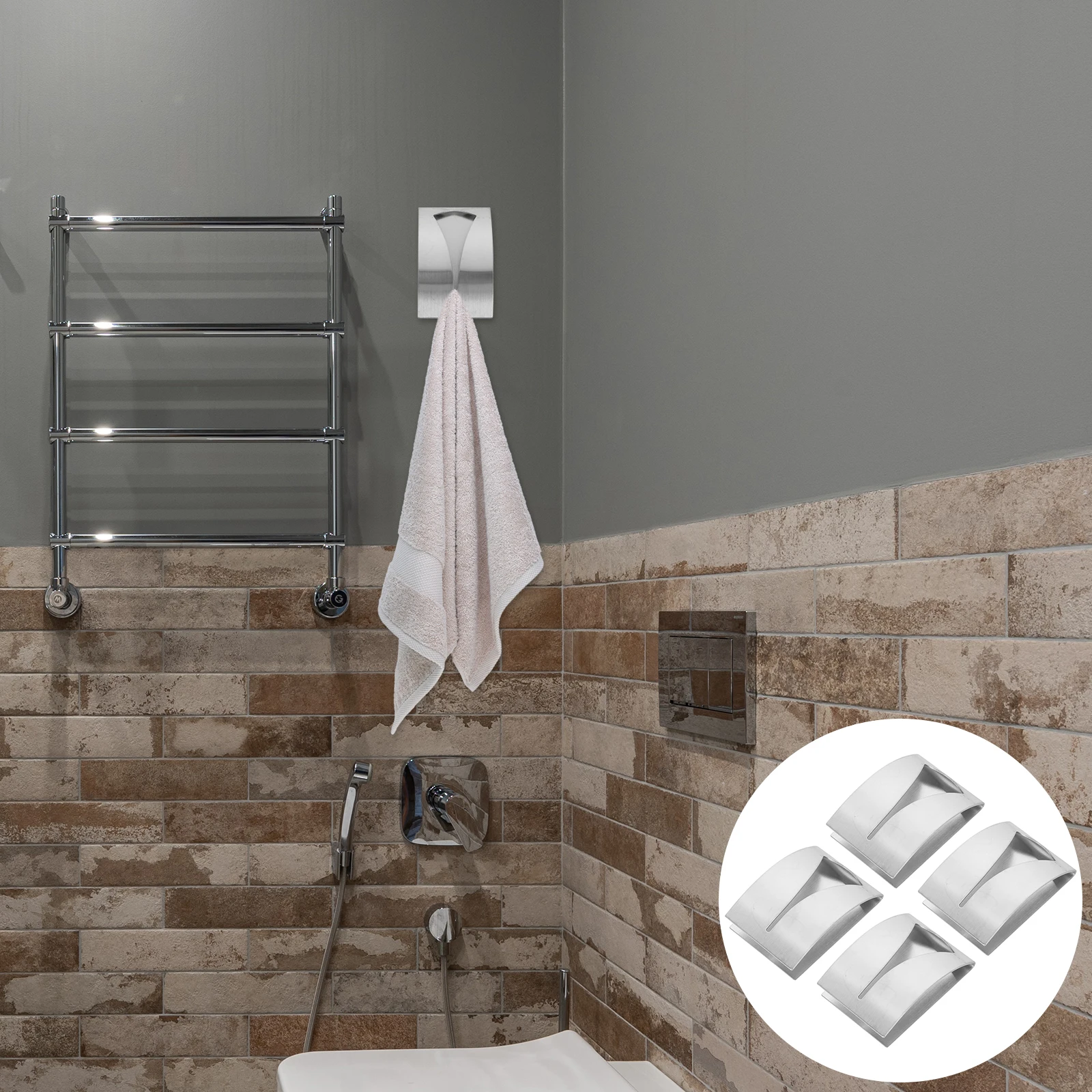 

4pcs Wall-Mounted Towel Hooks Stainless Steel No-Drill Easy-Install Bathroom Kitchen Hanging Storage Hooks Non-Punching