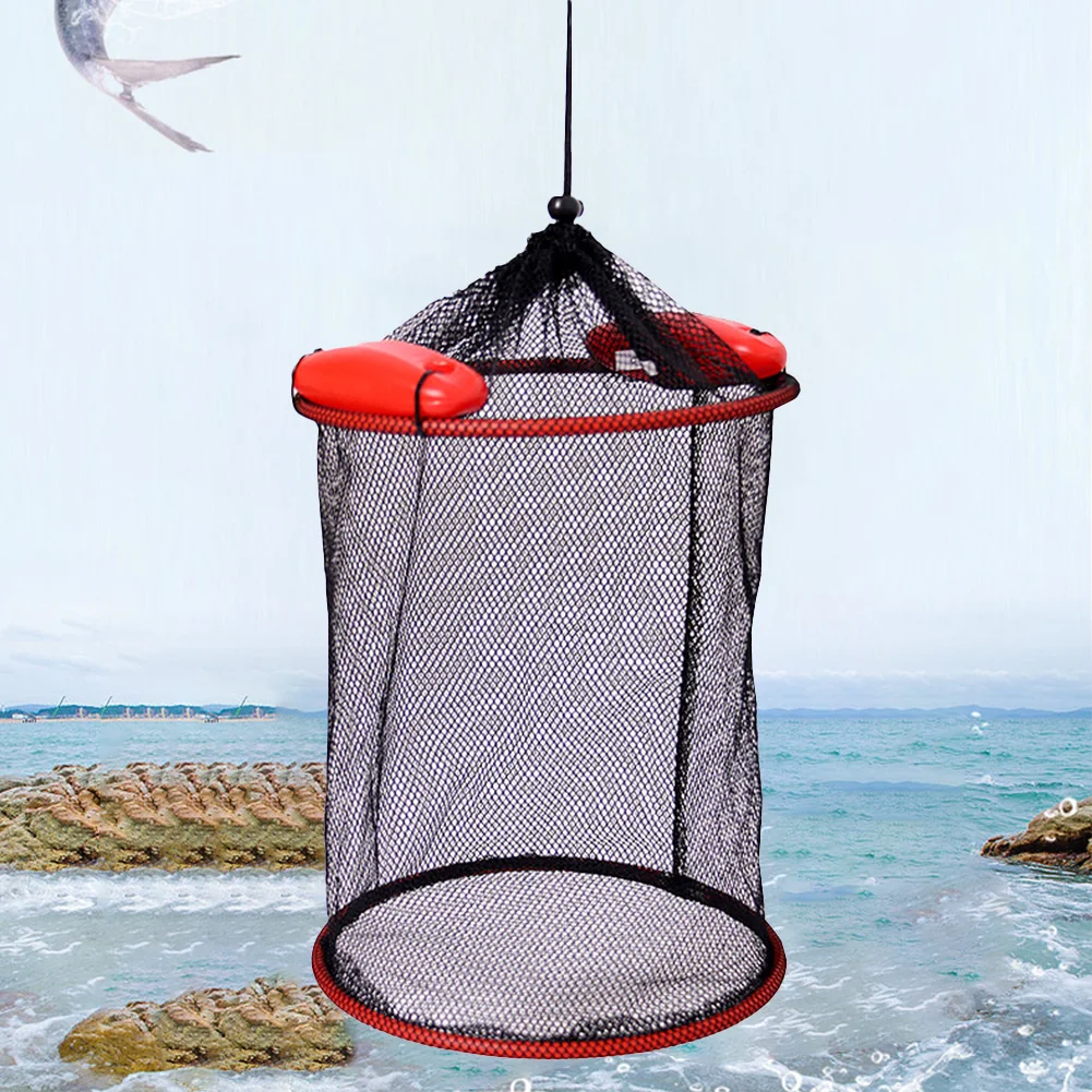 Fishing Weaving Mesh Cage 25x30/60/90cm Portable Foldable Trap Floating Basket For Live Caught Fish Fishing Mesh Bait Cage Parts