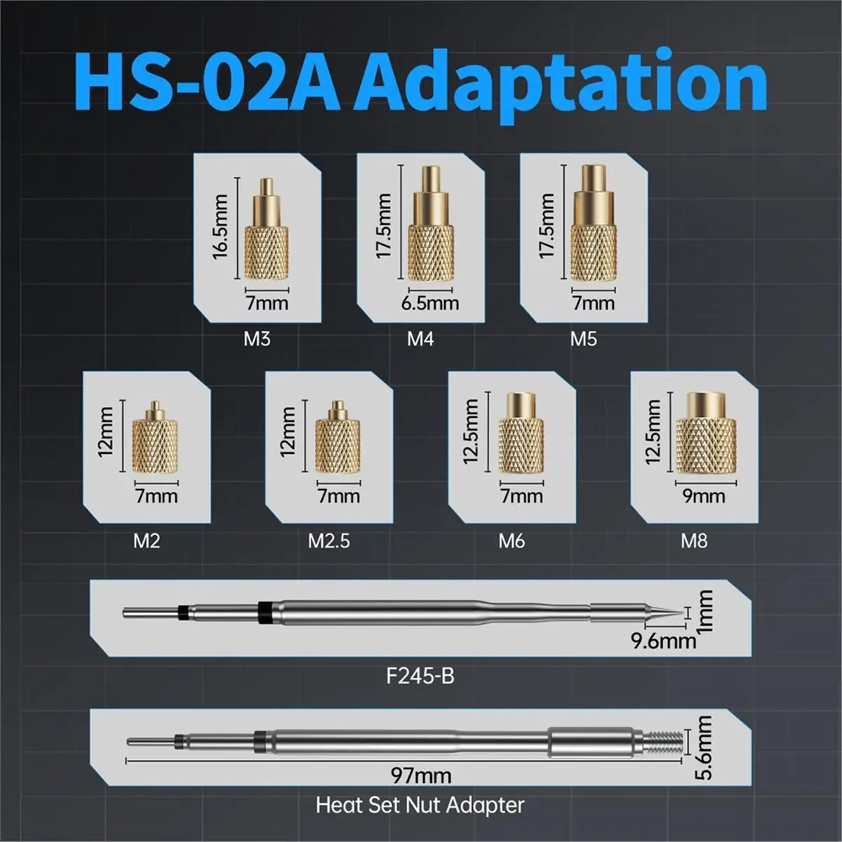ABZT HS02 100W Heat Set Insert Tool 3 Preset Temps, 3S Fast Heating,with M2-M8 Threaded Brass Insert Nuts & Tips