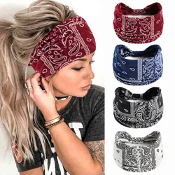 Bohemian Headbands for Women Cashew Flower Head Band Yoga Sports Hairband Elastic Cotton Wide Bandanas Headwear Hair Accessories