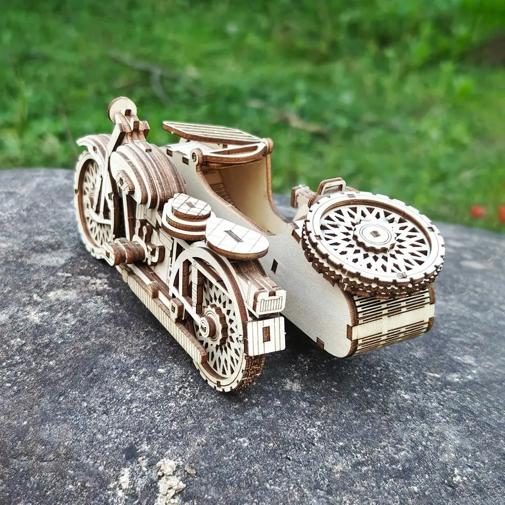 3D driedimensionale houten driewielige motorfiets volwassen speelgoed puzzel assemblagemodel puzzel ornament