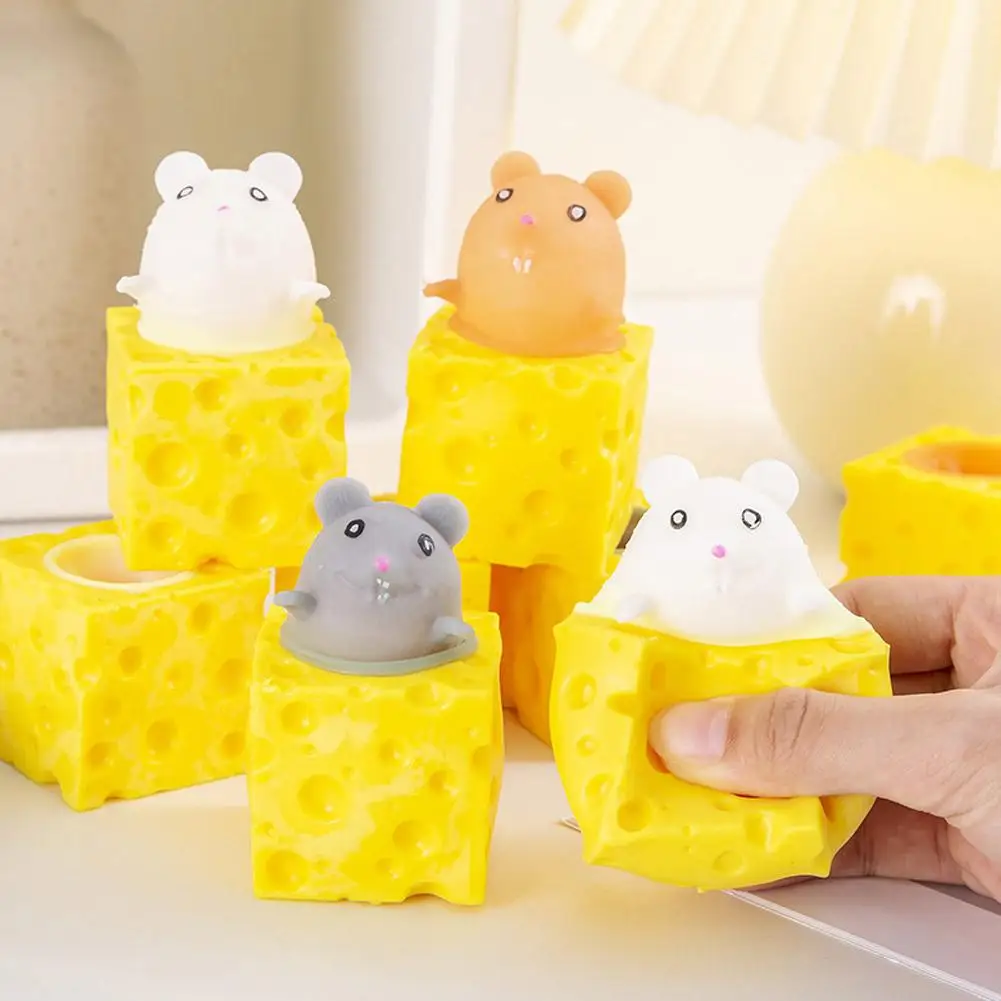 1/3/5pcs Pop Up Funny Mouse and Cheese Block Squeeze Stress-relieving Pet Cheese Mouse Cheese Pinch Fun Stress Ball
