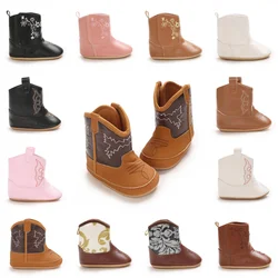 0-18 months fashionable baby shoes Western cowboy boots PU embroidered retro midsole boots anti slip walking shoes